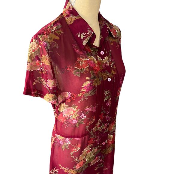BLUNAUTA Vintage Red Maroon Floral Sheer Dress Shell Only Silk Size 42 - Picture 4 of 7